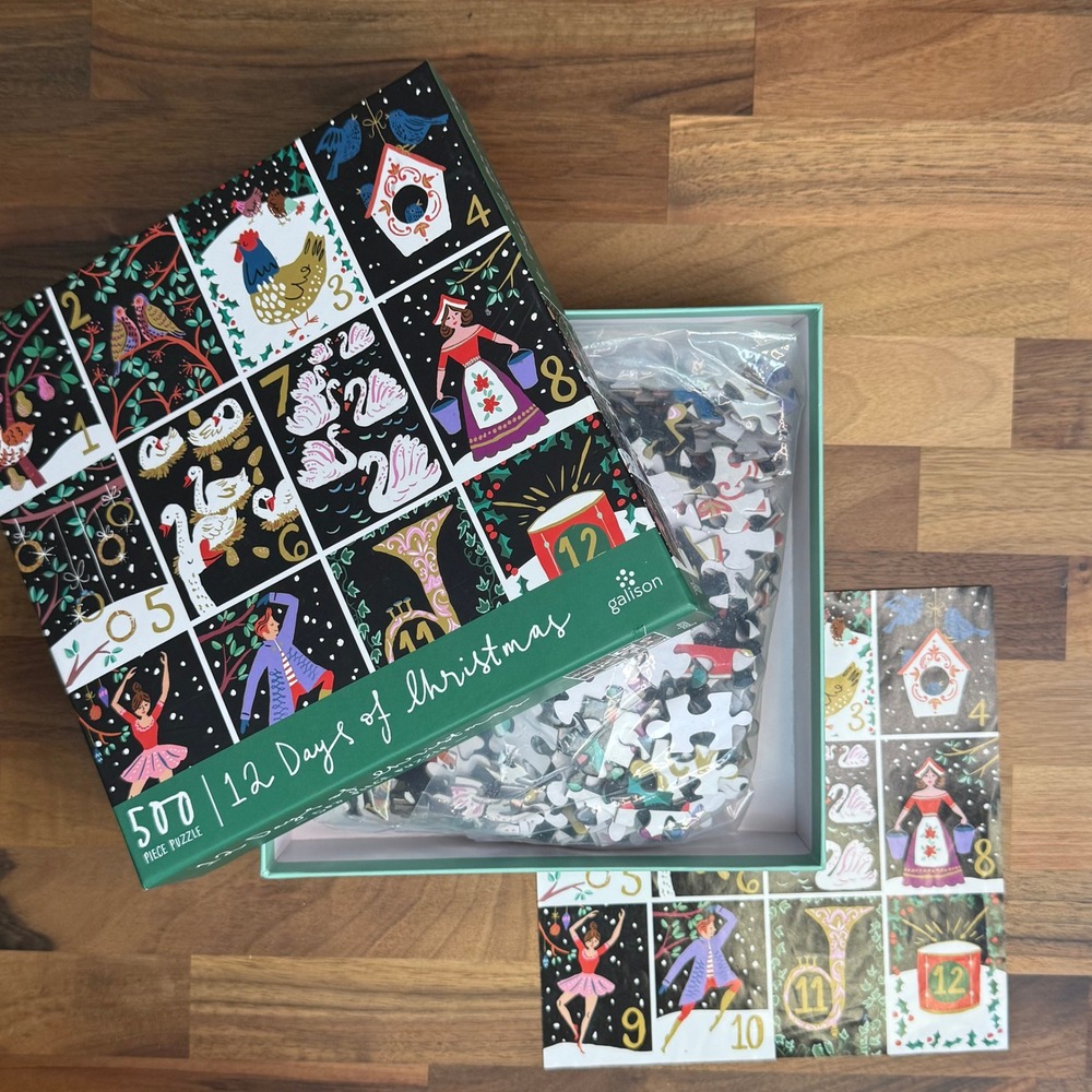 Galison 12 Days of Christmas 500 Piece Jigsaw Puzzle Louise Cunningham 20x20